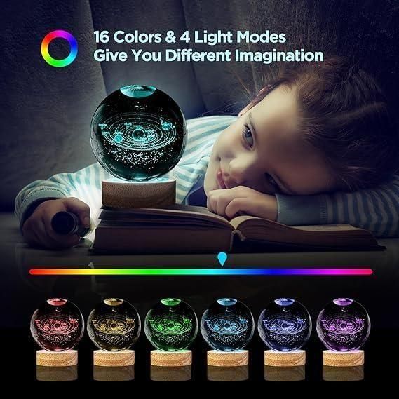 3D Crystal Lamp Ball – Magical LED Night Light With wooden base for Home & Gifts (Assorted Designs)
