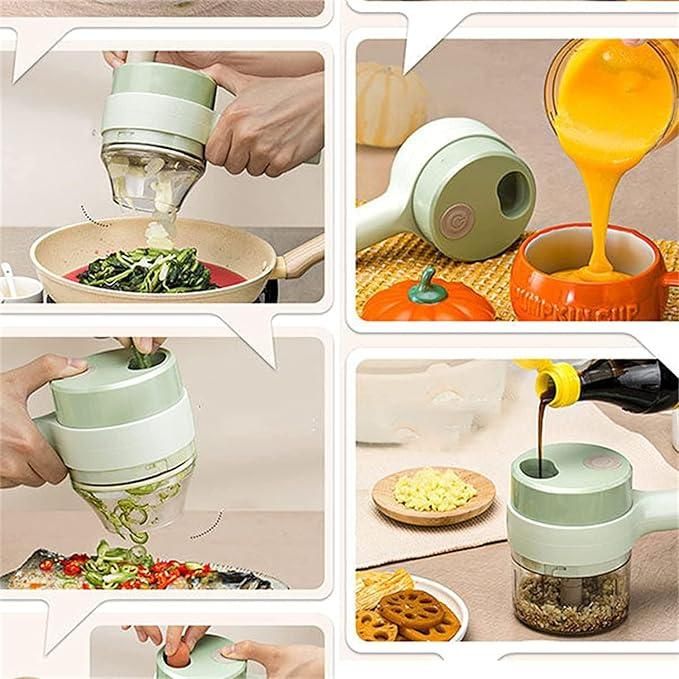 4-in-1 Portable Electric Vegetable Cutter Set – USB Rechargeable Mini Food Chopper with Slicer, Peeler & Cleaning Brush