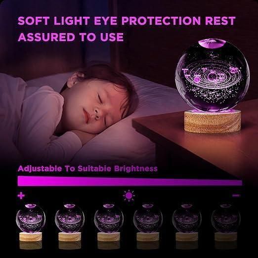 3D Crystal Lamp Ball – Magical LED Night Light With wooden base for Home & Gifts (Assorted Designs)