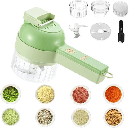 4-in-1 Portable Electric Vegetable Cutter Set – USB Rechargeable Mini Food Chopper with Slicer, Peeler & Cleaning Brush