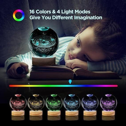 3D Crystal Lamp Ball – Magical LED Night Light With wooden base for Home & Gifts (Assorted Designs)