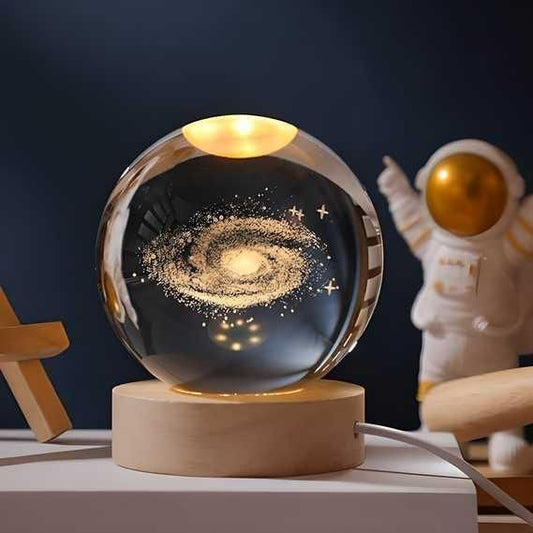 3D Crystal Lamp Ball – Magical LED Night Light With wooden base for Home & Gifts (Assorted Designs)