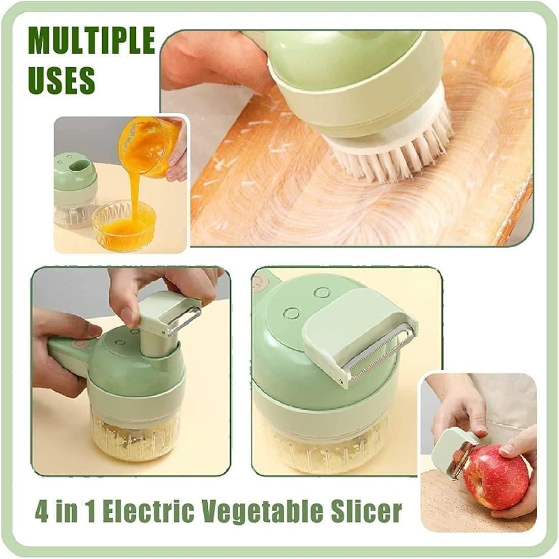4-in-1 Portable Electric Vegetable Cutter Set – USB Rechargeable Mini Food Chopper with Slicer, Peeler & Cleaning Brush