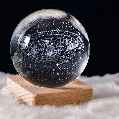 3D Crystal Lamp Ball – Magical LED Night Light With wooden base for Home & Gifts (Assorted Designs)