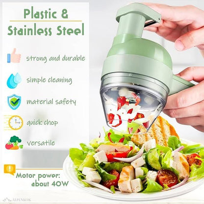4-in-1 Portable Electric Vegetable Cutter Set – USB Rechargeable Mini Food Chopper with Slicer, Peeler & Cleaning Brush