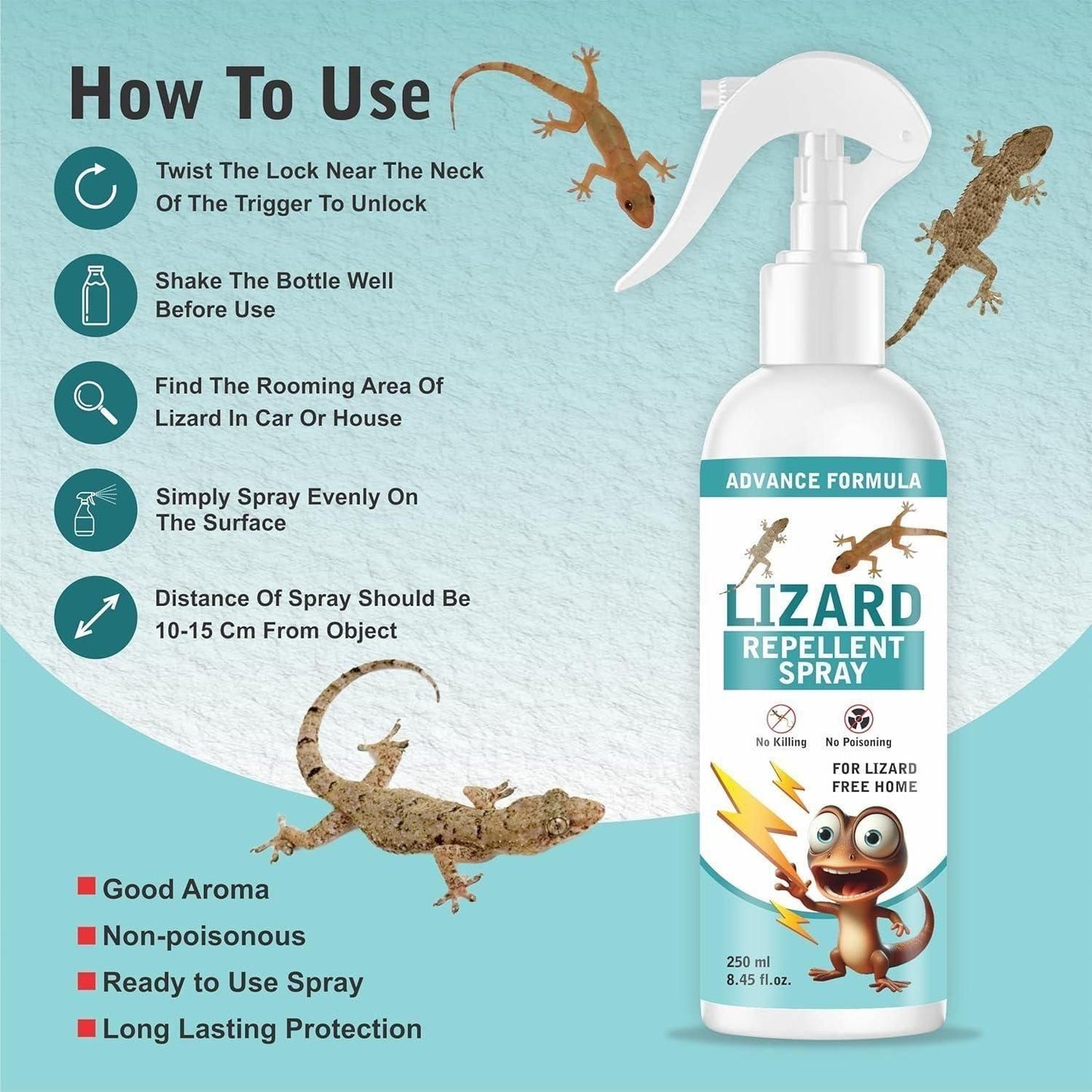 Lizard Repellent Spray for Home – 100% natural & Non-toxic Pest Control 250ML (Pack of 2)