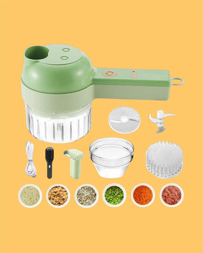 4-in-1 Portable Electric Vegetable Cutter Set – USB Rechargeable Mini Food Chopper with Slicer, Peeler & Cleaning Brush