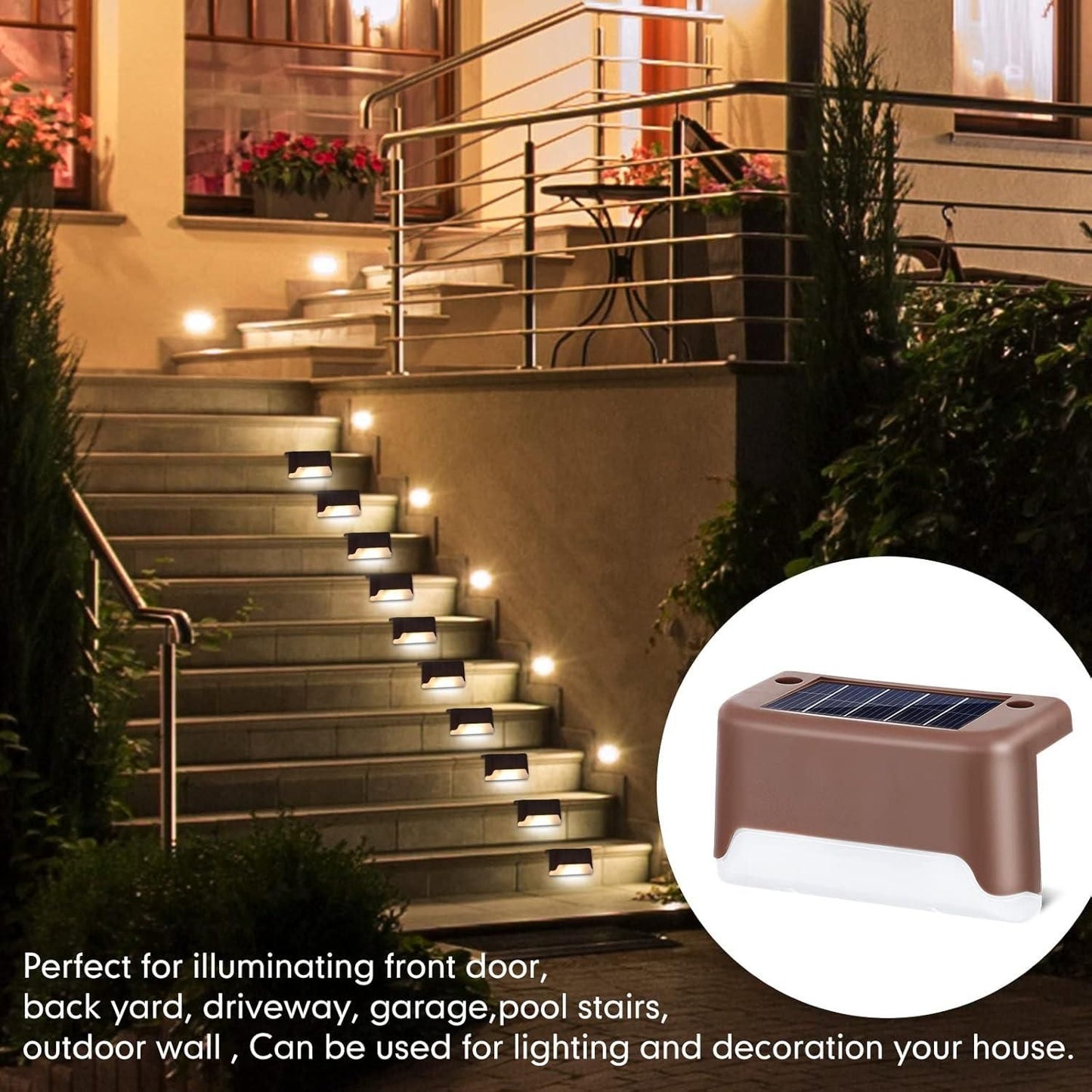Solar Deck Lights Outdoor – Waterproof LED Step & Railing Lights for Garden, Patio, Stairs & Fences – Warm White, Auto On/Off, Energy-Saving (Pack of 4)