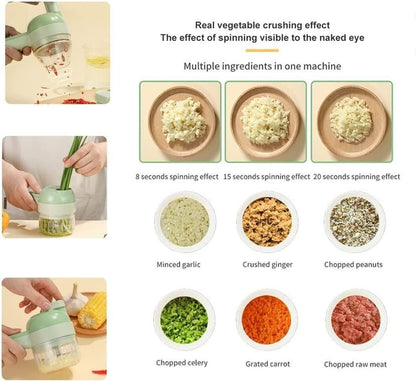 4-in-1 Portable Electric Vegetable Cutter Set – USB Rechargeable Mini Food Chopper with Slicer, Peeler & Cleaning Brush
