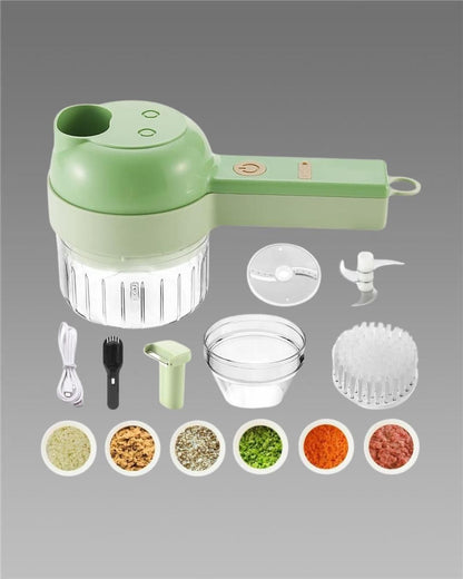 4-in-1 Portable Electric Vegetable Cutter Set – USB Rechargeable Mini Food Chopper with Slicer, Peeler & Cleaning Brush